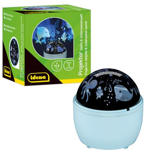 Idena 50144 - LED Projektor Delfin und Unterwasserwelt, leuchtet in den Farben Weiß und Blau, LED Sternenhimmel Projektor mit 2 Modi, für Innen, batteriebetrieben, ca. 11,5 x 13 cm