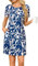 Zeagoo Abiti da Donna con Tasche Manica Corta Scollo Rotondo Tshirt Abito Leggero Estivo Arioso Fiori Blu L