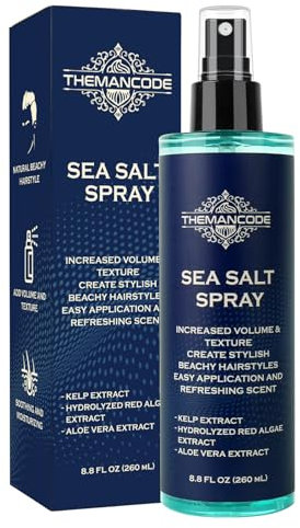 THEMANCODE Sea Salt Spray for Hair Men, Beachy Hair Texturizing Hairspray With Kelp, Red Algae and Aloe Vera, Surf Spray Adds Instant Volume, Light Hold and Thickness, 8.8 Oz