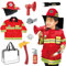 SKIKHN Feuerwehr Kostüm Kinder, Feuerwehrmann Kostüm Kinder, Waschbares Feuerwehr Rollenspiel Set, mit Feuerlöscher Feuerwehrhelm Feuerwehrmann Spielzeug, Feuerwehrmann Kind Fasching Karneval