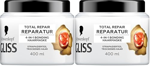 Gliss 4-in-1 Kur Reparatur Total Repair (400 ml), Haarkur mit HAPTIQ System & Keratin für geschmeidiges Haar voller Glanz, Haarmaske reduziert Haarbruch (Packung mit 2)