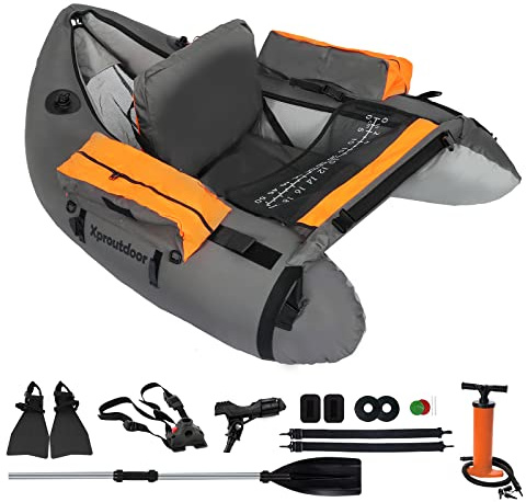 byhsports Professional Schlauchboot, Bellyboot zum Raubfischangeln, 159 kg Tragfähigkeit Angelboot -inkl. Pumpe, Verstellbare Rucksackgurte, Aufbewahrungstaschen, Fischlineal(Grau)