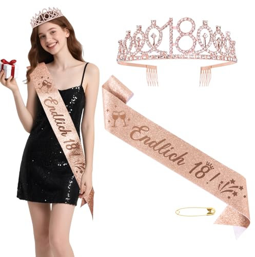 18. Geburtstag Mädchen Deko Schärpe Krone Tiara Rosegold Deko 18 Geburtstag Geschenke 18 Geburtagskrone Mädchen Pink Happy 18th Birthday Geburtstagsdeko Party Dekoration