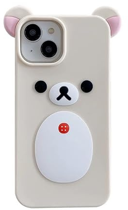 Smooth Soft Silicone Phone Case for Apple Japanese Bear Teddy Animal 3D Cartoon Super Classic Cute Lovely Adorable Kawaii Protective Kids Girls Women (Beige, for iPhone 13 Pro Max)