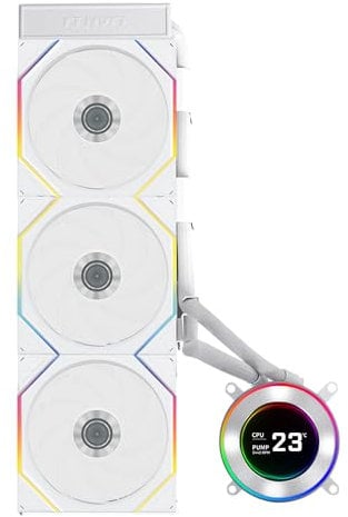 Lian Li Hydroshift II 360 TL RGB Liquid CPU Cooler - 360mm AIO - 3X 120 RGB Fans - 2.1” IPS LCD Screen - 3 Control Mode - Flexible Tubes Clamp - LGA 1851/1700, AMD AM5/AM4 - White (HS2LCD36TW)