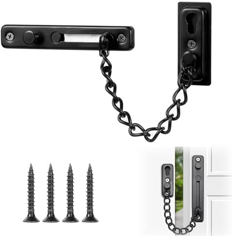 NIYATA Door Chain Lock Black, Stainless Steel Security Chain Guard for Internal Doors,Anti-Theft Safety Latch Lock with Spring and Screws for Home,Apartment,Hotel,Bedroom Use