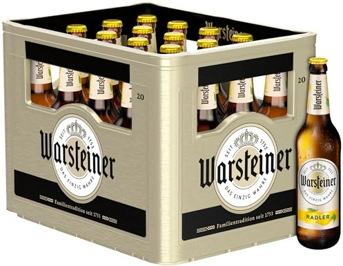 Warsteiner Radler Zitrone Flaschenbier, MEHRWEG im Kasten, 100% natürlich, Radler Biermischgetränk, 20er Kiste (20 x 0.5 l)