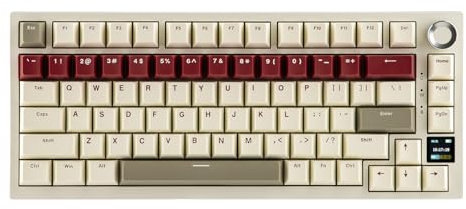EPOMAKER Ajazz AK820 Pro Teclado Mecánico 75% Inalámbrico para Juegos con Pantalla, Hot Swappable, 2.4GHz/USB/BT5.0, Estructura Gasket, con Perilla, para PC/Mac (Beige, Dreamy Switch)