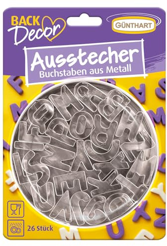 Günthart BackDecor Ausstecher Set 24 Groß Buchstaben Alphabet aus Metall, 1er Set