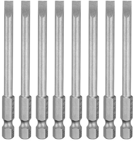 sourcing map 8pcs SL5 Slotted Screwdriver Bits 5mm Slotted Tip 1/4 Hex Shank 80mm (3.15) Long Magnetic Flat Head S2 Steel Screw Driver Drill Bits Industrial Power Screwdriver Bit