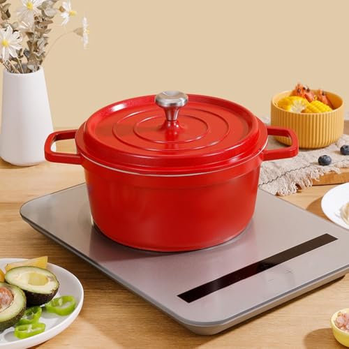 Stew Pot Double Handle, Stoneware Petite Round Casserole, Non-Stick Ovenproof Enamelled Casserole Pot, For Simmering Stews, Boiling Pasta(Red 20cm)