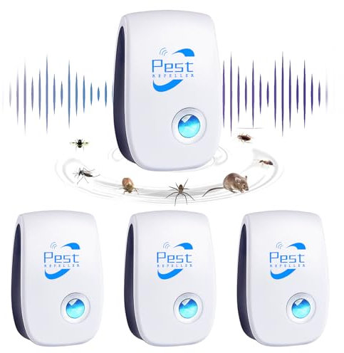 Repelente Ultrasónico de Plagas, 4 Pack Electrónico Repelente Mosquitos, Repelente Control de Plagas para Interiores, Anti Mosquitos, Moscas, Ratones, Cucarachas, Arañas, Roedore
