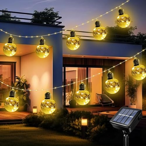 Acxilexy Solar Lichterkette Aussen, 3.5M 10 Glühbirnen Solarlichterketten mit 8 Modi, 140LEDs Wetterfest Solar Lichterketten, Garten Lichterkette für Weihnachten Fenster Treppen Pavillons Hochzeiten