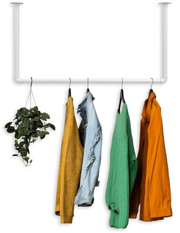 RSR-Hangers® Kleiderstange Garderobe Industrie Design für Decke weiß | Breite 100 cm x Höhe 50 cm | Deckengarderobe | Garderobenstange | Deckenmontage | Schlafzimmer | Flur | Kratz-, Stoß-& Schlagfest