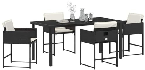 vidaXL Garten Essgruppe 5 pcs Schwarz Poly-Rattan, Essgruppe für Garten und Terrasse, modernes Möbel, robuster Polyrattan Lounge-Satz, Stahl