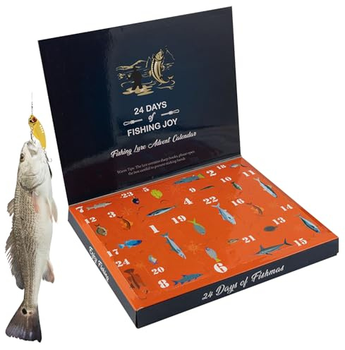 Adventskalender Angelköder – 24 Tage Angelausrüstung Advent,Köder für Angler, Geschenk für Herren, Vater, Liebhaber, Süß- und Salzwasser