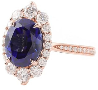 Women Engagement Ring Rose Gold, Wedding Bands Sapphire Flower Jewelry 9K Rose Gold for Mother Size X 1/2