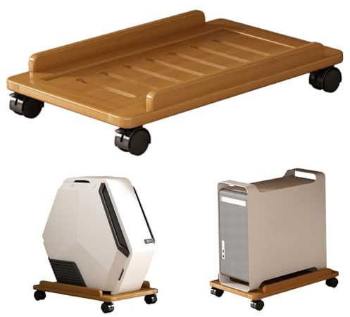 Gcroet Support de Tour d'ordinateur, Support de PC Mobile en Bambou Natrual pour Tapis avec Roue, Plateau imprimante 3D ventilé Creux pour Bureau du Bureau à Domicile