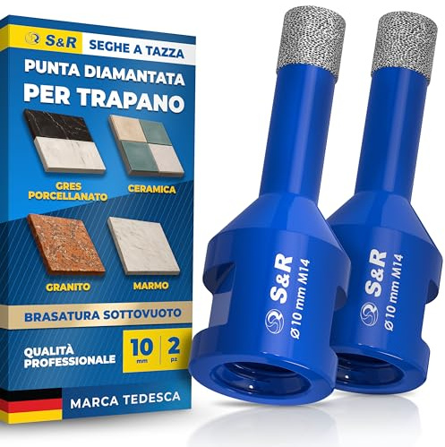 S&R Professional 2-tlg Diamantbohrer M14, Diamant Fliesenbohrer Set 10mm für Winkelschleifer, für Harte Keramik, Feinsteinzeug, Granit, Porzellan, Marmor, Fliesen Bohrer Set, Diamantbohrer 10mm
