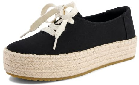 TOMS Women's Valencia Lace Up Espadrille, Black Canvas, 42 EU