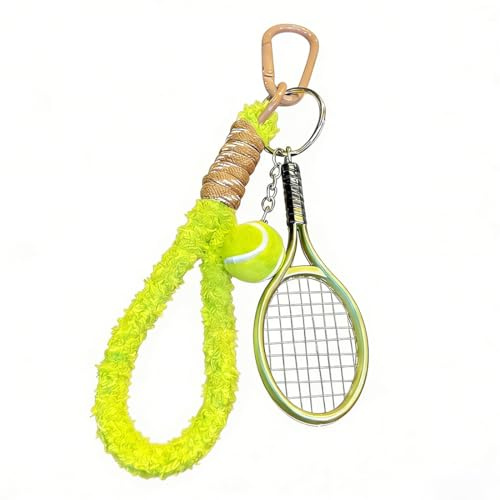 FUHAMJ 1 Pièces Porte-Clés Mini Mignon En Métal, Raquette De Tennis, Cadeau Parfait Pour Homme Et Femme, Idéal Pour Les Passionnés De Tennis Et Les Amateurs De Sport (Vert, B)