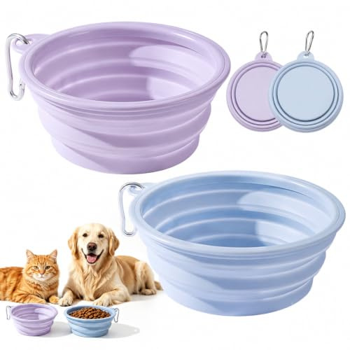 Fancysky Gamelle Pliable pour Chien, 2 Pièces en Silicone avec Mousqueton | Pour eau et nourriture, idéale pour voyage, promenade, randonnée et transport, légère et facile à accrocher