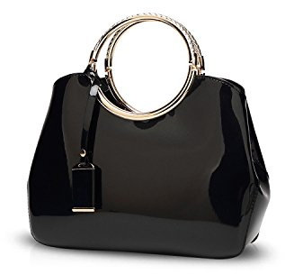 NICOLE & DORIS Damen Handtasche Lackleder Clutch Henkeltasche Abendtasche Umhängetasche wasserdichte Schultertaschen Mode Tasche mit Abnehmbarem Schultergurt Schwarz