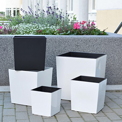 kagm Blumenkübel Blumentopf Hochglanz glänzend, inkl. Pflanzeinsatz, Weiß 31cm