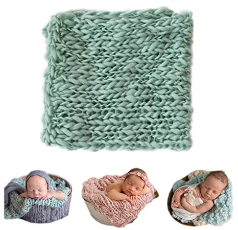 Coberllus Newborn Baby Photo Props Blanket Handmade Knitted Twist Wrap Posing Aid Backdrops for Boy Girls Photography Shoot, Light Green, Medium