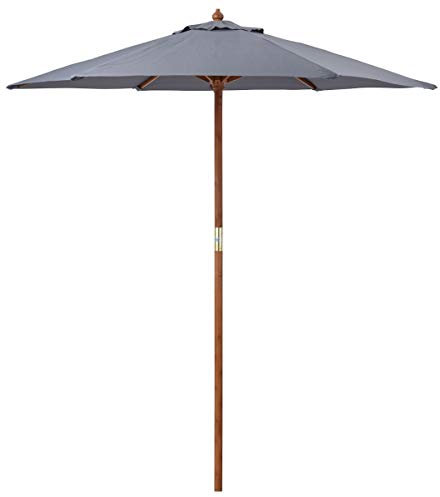 CHRISTOW Wooden Parasol 2m Adjustable Garden Umbrella UV 30+ Showerproof Canopy (Grey)