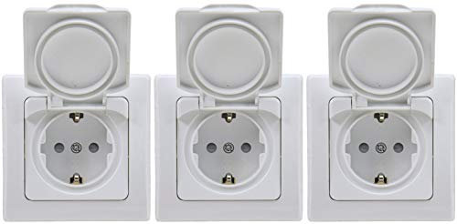 3 x DELPHI 22306 Schutzkontakt-Steckdose IP44 inkl.Rahmen weiß