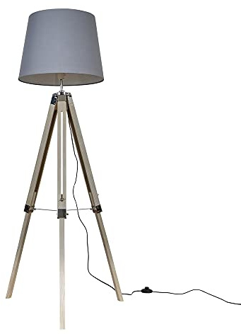 MiniSun | Modern Distressed Wood and Silver Chrome Tripod Floor Lamp with a Grey Tapered Light Shade | Floor Lamps & Torchieres, Home Décor & Improvement Essential