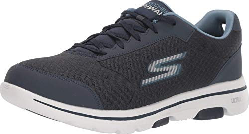 Skechers Herren Gowalk 5 Qualify – Sportlicher Netz-schnürschuh, Laufschuh, Sneaker, Marineblauer Textil-Synthetikbesatz, 47 EU X-Weit