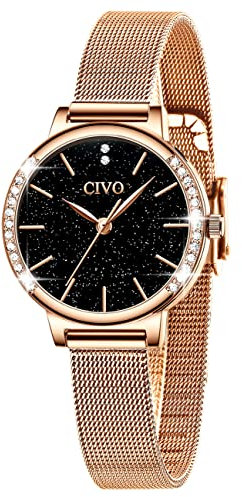 CIVO Damen Uhr Roségold Wasserdicht Sternenhimmel Elegant Einfach Uhr Damen Klassisch Business Kleid Lässig Analog Geschenke