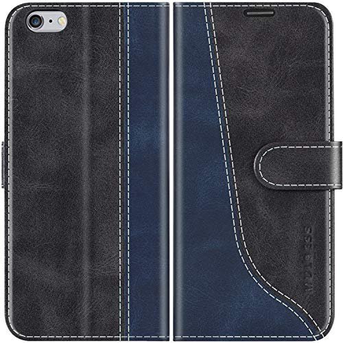 Mulbess für iPhone 6S Plus/iPhone 6 Plus Hülle, Handyülle Leder mit Kartenfach, Klapphülle mit Magnetverschluss, Flip Case Etui Handytasche Schutzhülle, Stilvoll Schwarz