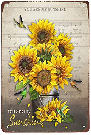 Super durable Metallschild Sonnenblume und Kolibri You are My Sunshine Blechschild Vintage Wanddekoration Heim Garten Küche Kunst Schild 30,5 x 20,3 cm
