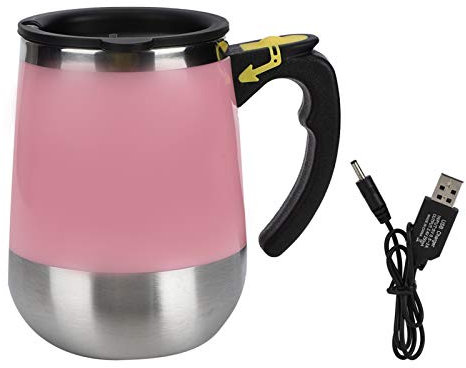 Taza de agua magnética eléctrica de acero inoxidable de 400 ml Carga USB Leche Café Taza mezcladora con agitación automática con interruptor de un botón para uso en la oficina en casa(Rosado)
