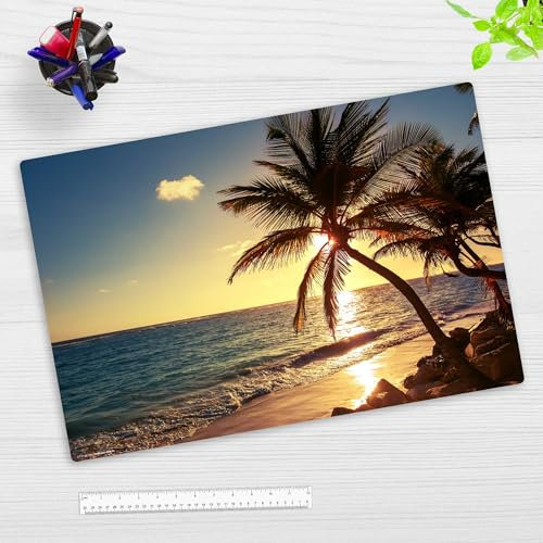 Schreibtischunterlage für Kinder und Erwachsene – “Palmen am Strand“ – aus erstklassigem Vinyl (Kunststoff) – 60 x 40 cm – Rutschfeste Schreibunterlage mit bestem Schutz – Made in Germany