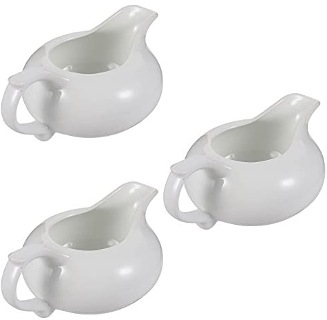 Cabilock 3pcs Ceramic Gravy Boat, Porcelain Saucer Boat, Milk Jugs for Salad Dressings Milk Creamer Pitcher Broth Milk Frothing Jug Gravy Separator Jug Black Pepper Style