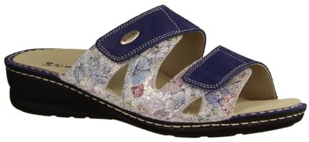 SLOWLIES 301 Blau/Bunt - Pantolette, Blau, Leder, absatzhöhe: 30 mm, Gr. 37 EU