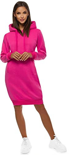 OZONEE Damen Hoodie Kapuzenpullover Lang Sweatjacke Sweatkleid Winterkleid Herbstkleid Kleid Sweatshirt Sweatshirtkleid Kapuzenjacke Kapuzenpulli Kapuze Langarm Sport JS/YS10005/19 DUNKELROSA S