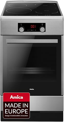 Amica Standherd 50cm 65L Elektro Induktionskochfeld Edelstahl SHI 905 150 E | 11 Backofenfunktionen, 4 Boosterzonen, Bridge-Funktion, SensorTouch, SteamClean, SoftClose, CoolDoor3