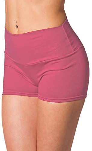 Alkato Damen Sport Shorts mit Hohem Bund Hotpants Radlerhose, Farbe: Dunkelrosa, Größe: 36