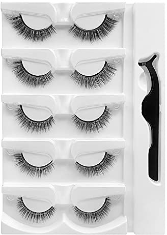 Self-Adhesive Eyelashes, Self Stick Lashes Reusable False Eyelashes, 5 Styles of Natural Fluffy Cat Eye Lashes,Waterproof Soft Thick Volume Faux Mink Lashes No Glue Needed 5 Pairs (5 Styles Mixed)