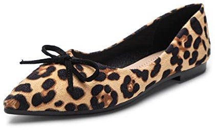 MACHSWON Womens Ballet Flat Slip On Bow Knot Ballet Pumps Dolly Shoes(Leopard Brown, Size 6)