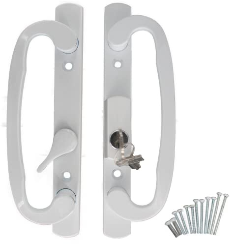 Hyneesun Terrassentürgriff-Set, 10 cm, Lochabstand (Rechts- und Linkshänder, weiß, Schiebetürgriff-Set, Einsteck-Stil, gekröpft)