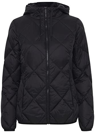 b.young BYAMALLA JACKET Damen Steppjacke Übergangsjacke Jacke mit Kapuze leicht tailliert kurz geschnitten mit Kontrast-Reißverschluss, Größe:38, Farbe:Black (200451)