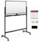GOPLUS Tableau Blanc Effacable sur Pied Rotatif à 360°, 120 x 60 CM, Tableau Blanc Magnetique 2 Face, Hauteur Réglable avec 4 Roue Universelle, 12 Aimant, 6 Marqueur, Gomme pour École, Bureau, Noir