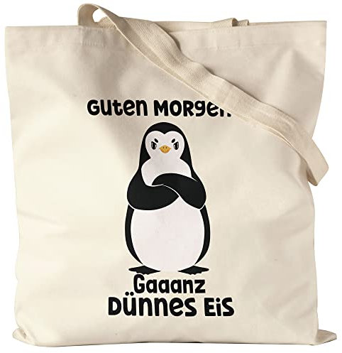 Hey!Print Guten Morgen? Gaaanz Dünnes Eis Jutebeutel Stoffbeutel Morning Langschläfer Schlafmütze Pinguin Morgenmuffel