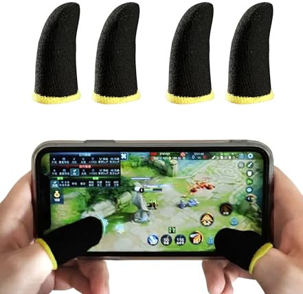 WHALESALE 4 pcs Finger Sleeves Thumb Gloves for Mobile Gaming Breathable Weightless Pro Gaming Anti Sweat PUBG Seamless Touchscreen Finger Gloves 2 pair (Black)